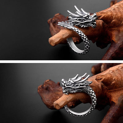 Buddha Stones 990 Sterling Silver Vintage Dragon Design Luck Protection Strength Adjustable Ring Ring BS 6