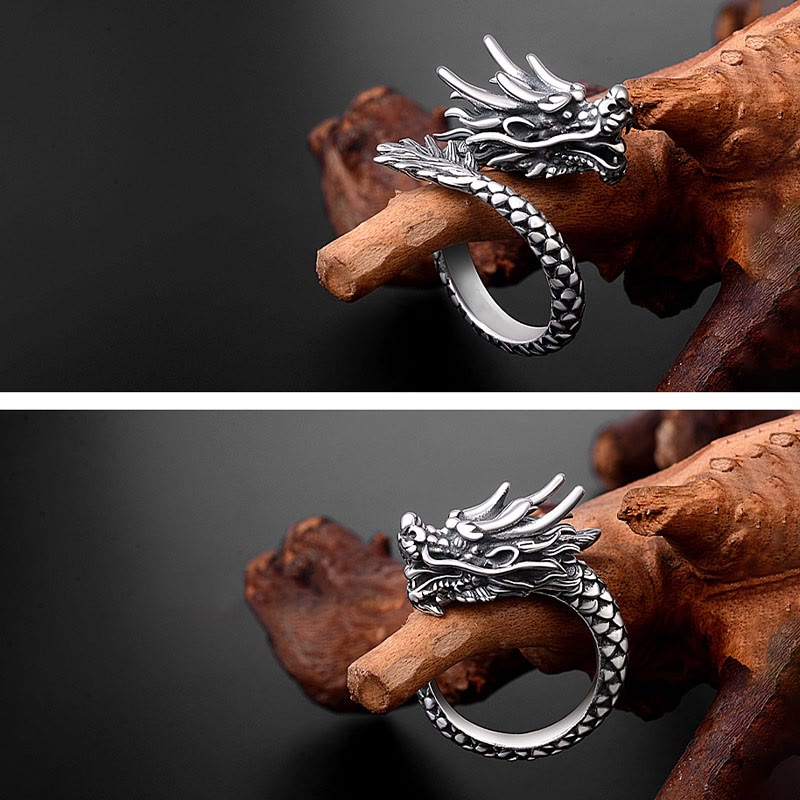 Buddha Stones 990 Sterling Silver Vintage Dragon Design Luck Protection Strength Adjustable Ring Ring BS 6