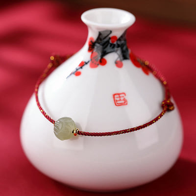 Buddha Stones 925 Sterling Silver Plated Gold Hetian Jade Lotus Luck Red String Bracelet Bracelet BS Large Jade Lotus 7*10mm(Bracelet Size 22cm)