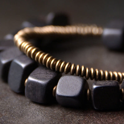 Buddha Stones Tibetan Ebony Wood Copper Peace Double Wrap Bracelet Bracelet BS 3