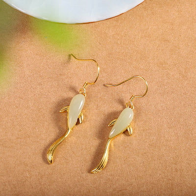 Fish Pattern Jade Luck Dangle Drop Earrings Earrings BS 4