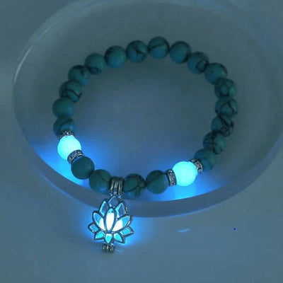 Buddha Stones Tibetan Turquoise Glowstone Luminous Bead Lotus Protection Bracelet Bracelet BS 7