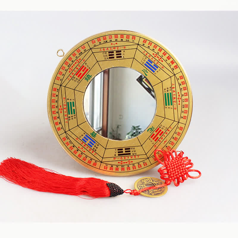 Buddha Stones Feng Shui Bagua Map Copper Coin Chinese Knotting Balance Energy Map Bagua Map BS 19cm Nine Palaces Bagua Map Convex Mirror