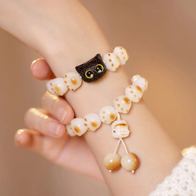 Buddha Stones Natural Bodhi Seed Red Sandalwood Lovely Paw Lucky Cat Peace Bracelet Bracelet BS 2