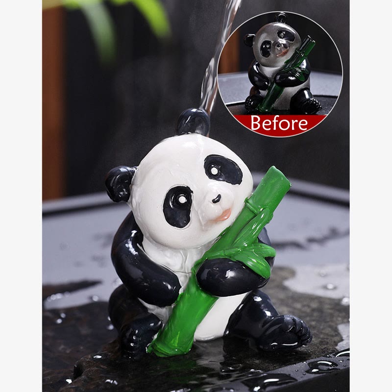 Buddha Stones Color Changing Small Cute Panda Bamboo Tea Pet Resin Home Figurine Decoration Decorations BS 3