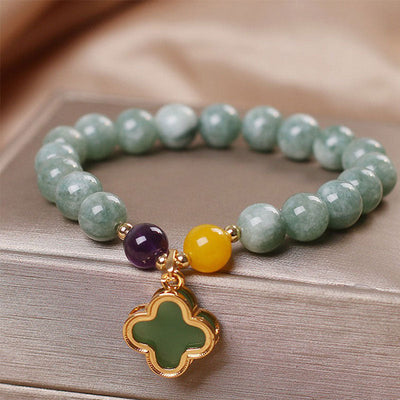 Buddha Stones Jade Four Leaf Clover Luck Bracelet Bracelet BS 2
