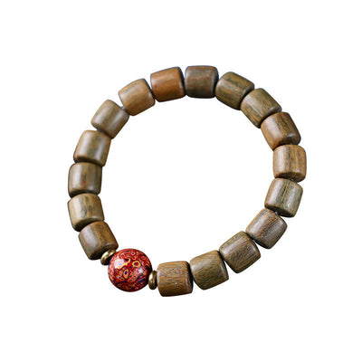 Foviel Natürliches grünes Sandelholz Kleines Blatt rotes Sandelholz Lack Perle Peace Armband