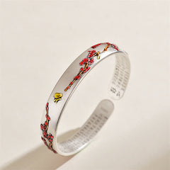Buddha Stones Plum Blossom Chrysanthemum Flower Design Heart Sutra Healing Bracelet Cuff Bangle Bracelet Bangle BS Plum Blossom