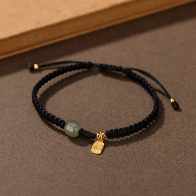 Buddha Stones 925 Sterling Silver Hetian Jade Blessing Wealth Red String Bracelet Bracelet BS Black(Bracelet Size 22cm)