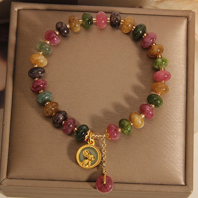 Buddha Stones Natural Colorful Tourmaline Cute Rabbit Charm Positive Bracelet Bracelet BS 1