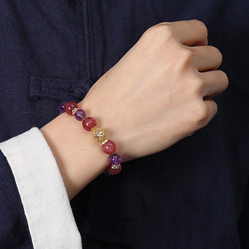 Buddha Stones Natural Citrine Amethyst Rutilated Quartz Prosperity Protection Bracelet Bracelet BS 9