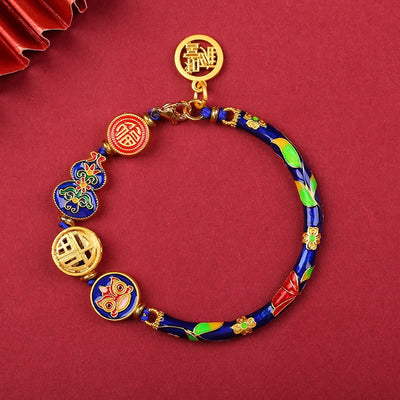 Buddha Stones Tibetan Gourd Fortune Happiness Lion Wealth Luck Bracelet Bracelet BS Dark Blue