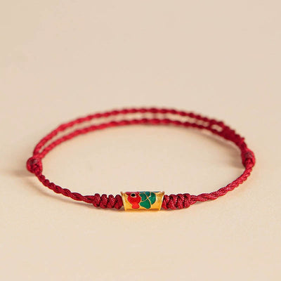 Buddha Stones Handcrafted Koi Fish Wealth Prosperity Braided Rope Bracelet Bracelet BS Red(Wrist Circumference 14-15.5cm) Simple Version