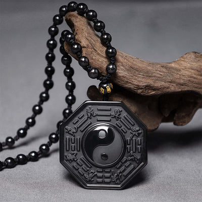 Collier pendentif Yin Yang en obsidienne noire Foviel