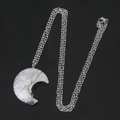 Buddha Stones Natural Quartz Crystal Moon Tree Of Life Healing Energy Necklace Pendant Necklaces & Pendants BS 10