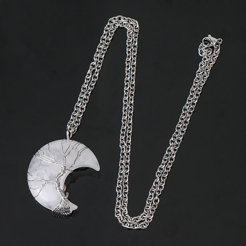 Buddha Stones Natural Quartz Crystal Moon Tree Of Life Healing Energy Necklace Pendant Necklaces & Pendants BS 10