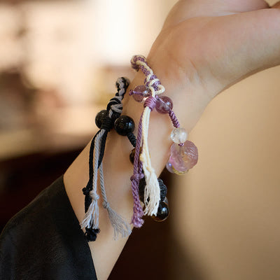 Buddha Stones Natural Fluorite Amethyst Silver Sheen Obsidian Tiger's Eye Protection Rope Bracelet Bracelet BS 1