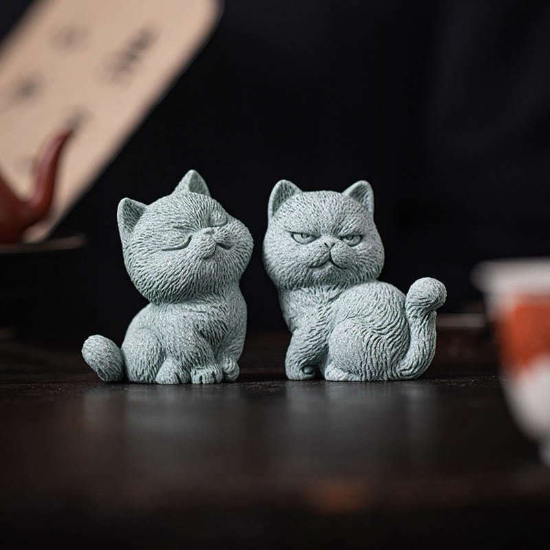 Buddha Stones Small Cat Home Tea Pet Figurine Desk Decoration Decorations BS 16