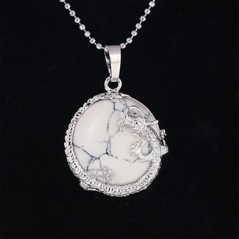 Buddha Stones Chinese Dragon Natural Quartz Crystal Healing Energy Necklace Pendant Necklaces & Pendants BS White Turquoise