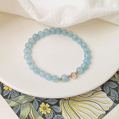 Buddha Stones 14K Gold Plated Copper Aquamarine White Crystal White Agate Blue Crystal Healing Bracelet 2