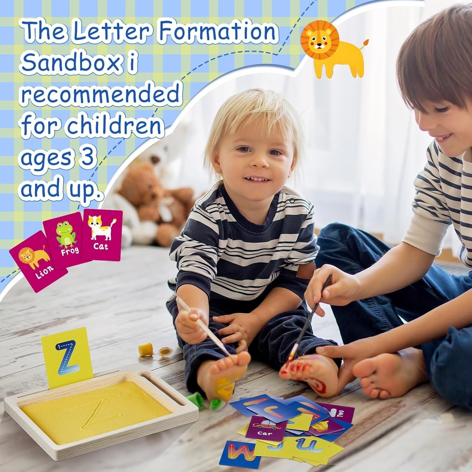 Fidtoy Montessori Wooden Sand Tray Tracing Preschool Kit for Kids Letter Number Pre Writing Practice Age 2-6