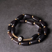 Foviel Tibet Ebony Wood Dzi Bead Copper Balance Double Wrap Bracelet