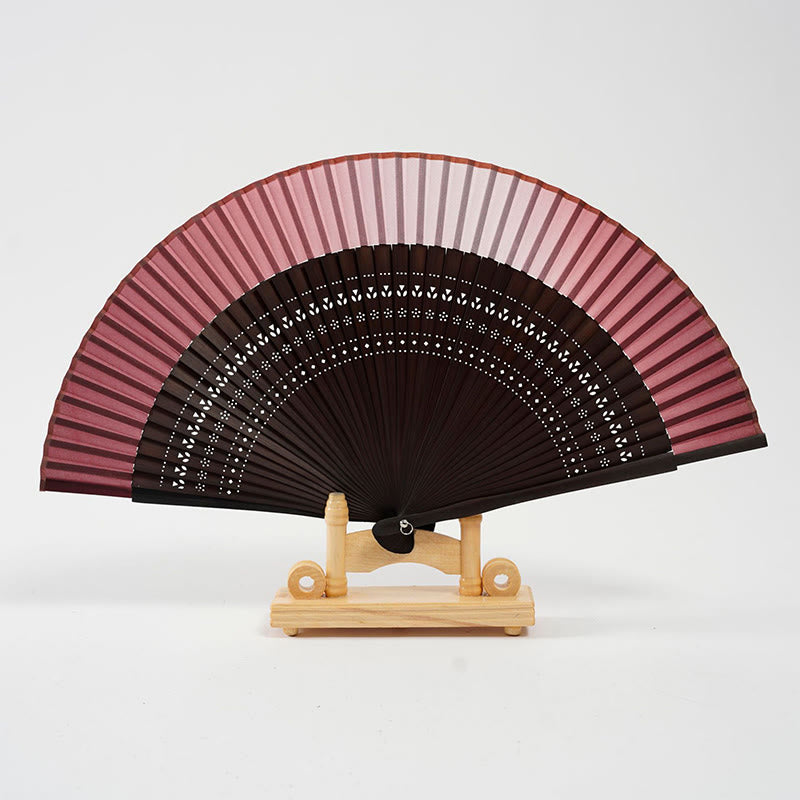 Buddha Stones Gradient Color Hollow Engraved Handheld Bamboo Folding Fan Folding Fan BS Gradient Red 20cm