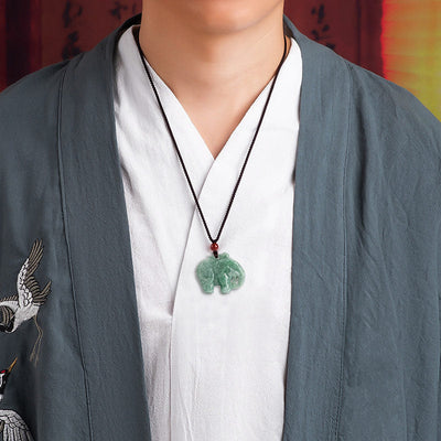 Buddha Stones Elephant Jade Luck Strength Necklace String Pendant Necklaces & Pendants BS 3