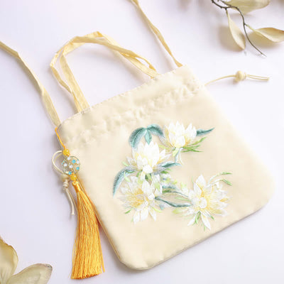 Buddha Stones Lotus Peony Epiphyllum Phoenix Suzhou Embroidery Cotton Linen Tote Crossbody Bag Shoulder Bag Handbag Crossbody Bag BS 2