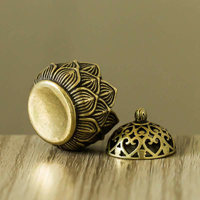 Buddha Stones Tibetan Mini Lotus Pattern Meditation Copper Incense Burner Incense Burner BS 2