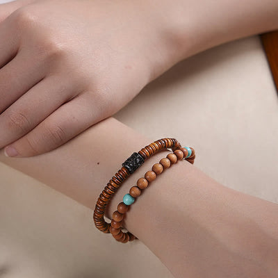 Foviel Sandalwood Turquoise Protection Double Wrap Bracelet