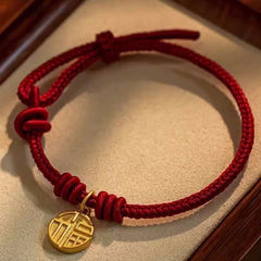 Buddha Stones Handmade Eight Thread Peace Knot Fu Character Charm Luck Happiness Red Rope Bracelet Bracelet BS 17-20cm