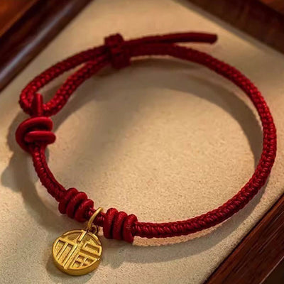 Buddha Stones Handmade Eight Thread Peace Knot Fu Character Charm Luck Happiness Red Rope Bracelet Bracelet BS 17-20cm
