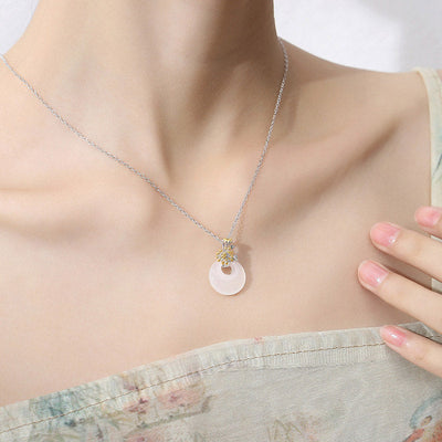 Buddha Stones 925 Sterling Silver Round Chalcedony Twelve Months Flower Harmony Necklace Pendant Necklaces & Pendants BS 11