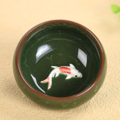 Buddha Stones Cute Koi Fish Ceramic Teacup Kung Fu Tea Cup Bowl 45ml Cup BS Dark Green Koi Fish 6.1cm*3cm*45ml