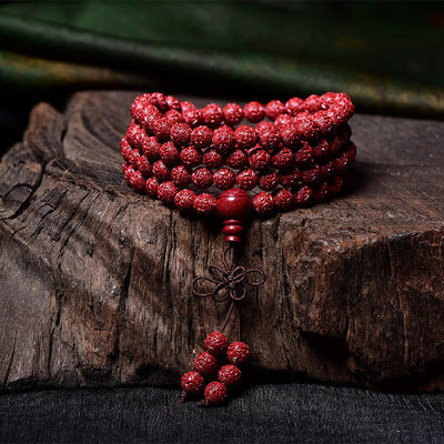 Buddha Stones 108 Mala Beads Cinnabar Om Mani Padme Hum Pattern Engraved Blessing Bracelet Mala Bracelet BS 2