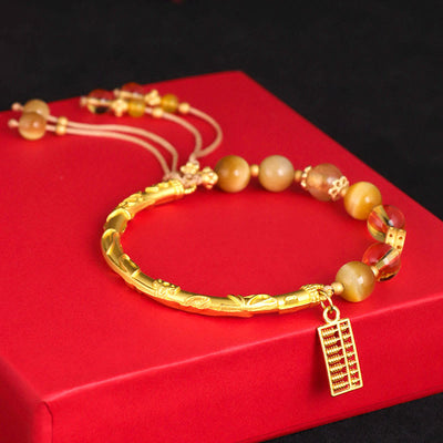 Buddha Stones Natural Tiger Eye Citrine Abacus Charm Protection Bracelet Bracelet BS 3