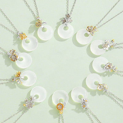 Buddha Stones 925 Sterling Silver Round Chalcedony Twelve Months Flower Harmony Necklace Pendant Necklaces & Pendants BS main