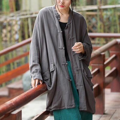 Buddha Stones Frog-Button Long Sleeve Zen Meditation Open Front Jacket With Pockets 15