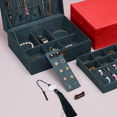 Buddha Stones Simple Design Jewelry Box Organizer Two-Layer Jewelry Storage Box Flannel Box With Lock - image 6