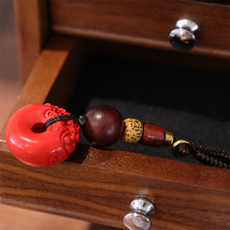 Buddha Stones Natural Cinnabar PiXiu Peace Buckle Blessing Car Key Chain Key Chain BS 2