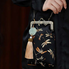 Buddha Stones Small Dragonfly Metal Chain Crossbody Bag Shoulder Bag Cellphone Bag Crossbody Bag BS Dragonfly 11*19*3cm