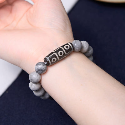 Buddha Stones Tibetan Nine-Eye Dzi Bead Picasso Jasper Positive Bracelet Bracelet BS 6