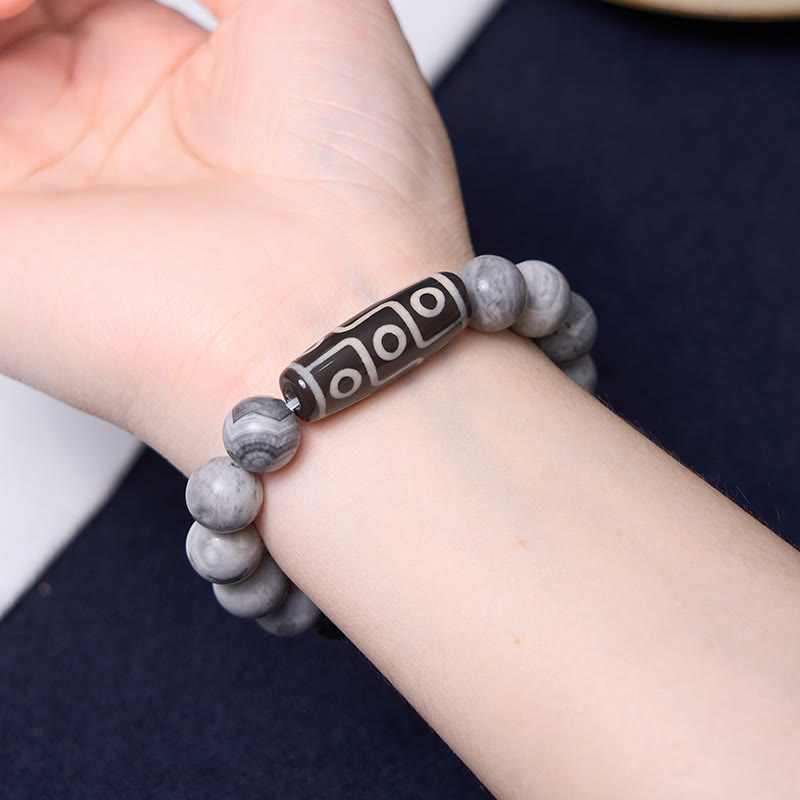 Buddha Stones Tibetan Nine-Eye Dzi Bead Picasso Jasper Positive Bracelet Bracelet BS 6