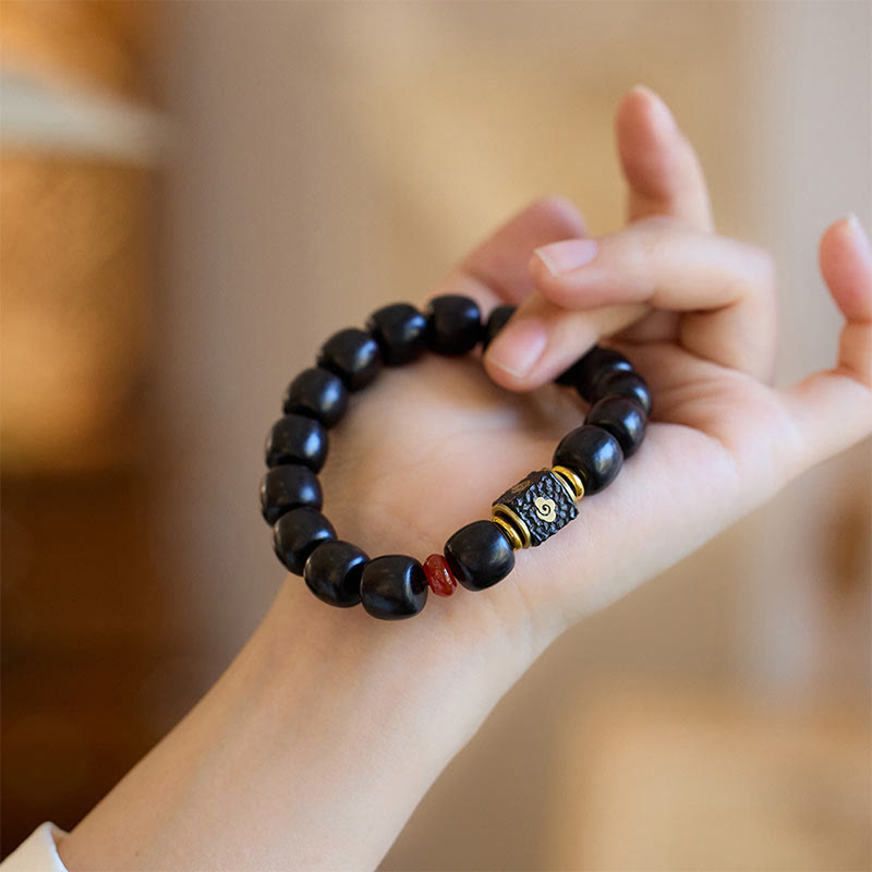 Buddha Stones Ebony Wood Auspicious Clouds Engraved Calm Bracelet Bracelet BS 12