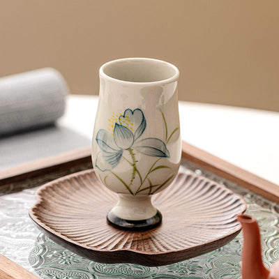 Buddha Stones Hand Painted Lotus Flower Ceramic Teacup Kung Fu Tea Cup Cup BS 12