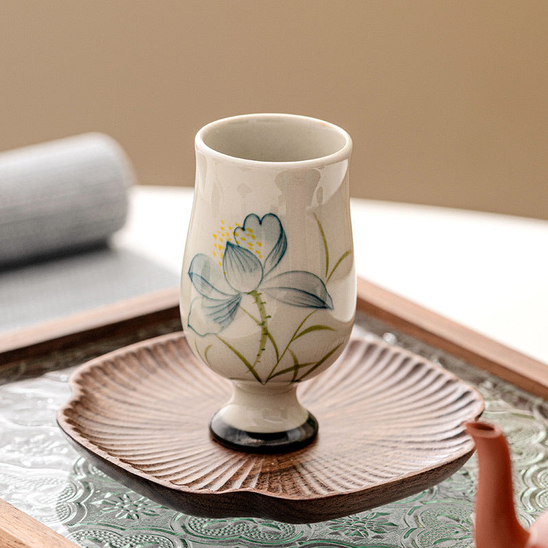 Buddha Stones Hand Painted Lotus Flower Ceramic Teacup Kung Fu Tea Cup Cup BS 12