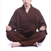 Ensemble de vêtements de yoga pour homme Foviel, design à col en V, en coton et lin, pour méditation, prière et pratique spirituelle zen