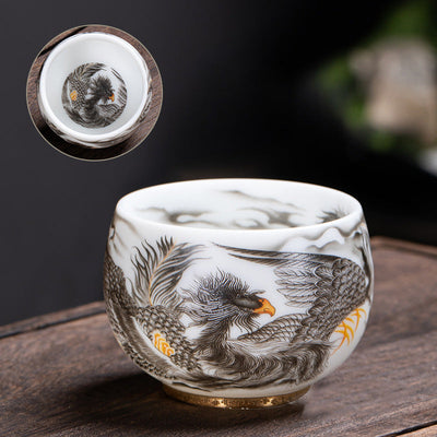 Buddha Stones Phoenix White Porcelain Ceramic Teacup Kung Fu Tea Cup 185ml With Gift Box Cup BS 3