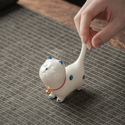 Buddha Stones Mini Lucky White Cat Kitten Tea Pet Ceramic Home Desk Figurine Decoration Decorations BS 3